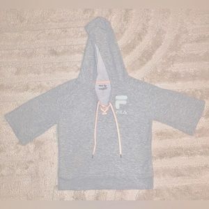 Fila 90s style cropped-sleeve hooded sweatshirt